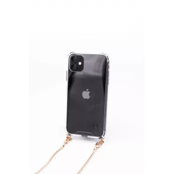 Evelatus Apple iPhone 11 Pro Max Silicone Transparent with Necklace TPU Strap Gold
