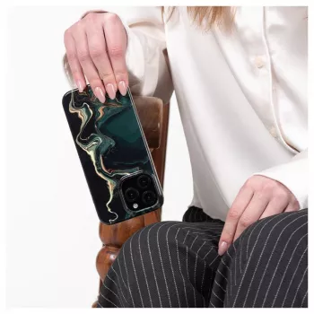 Evelatus Apple iPhone 15 Pro PC apvalks ar Custom Print Marble Dark Green