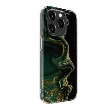 Evelatus Apple iPhone 15 Pro PC apvalks ar Custom Print Marble Dark Green