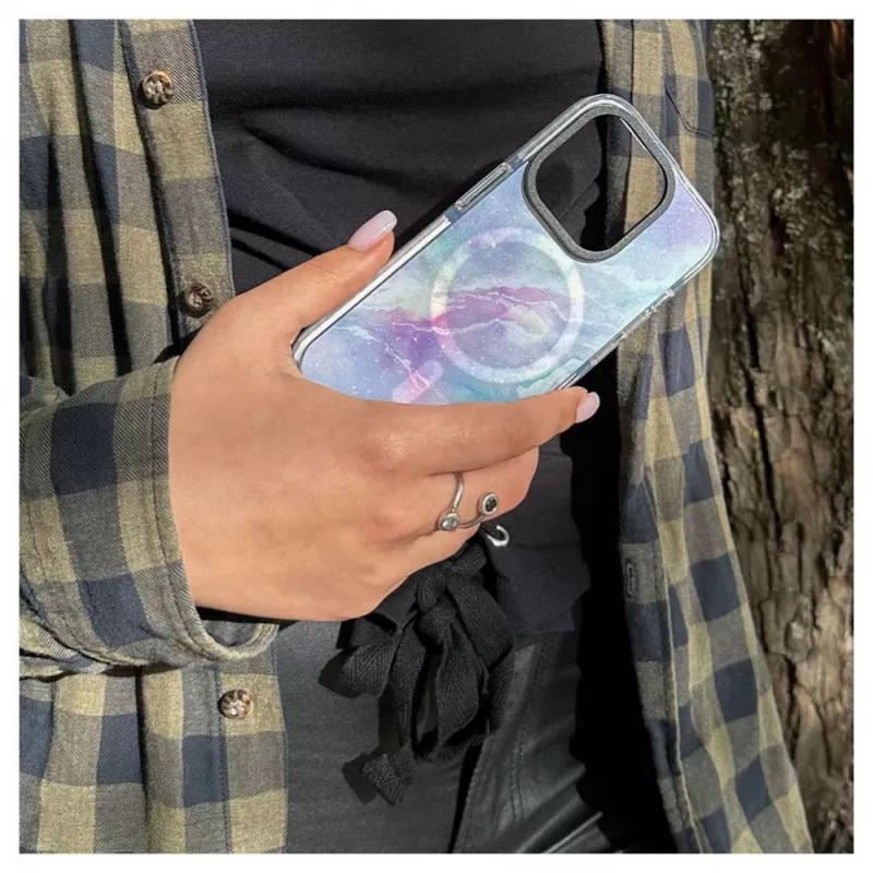 Evelatus Apple iPhone 15 Pro PC+TPU apvalks ar MagSafe - Marmora violets