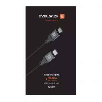 Evelatus Coiled USB-C to USB-C kabelis 1,2 m 60 W PD pīts melns