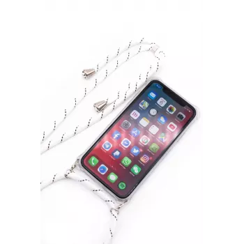 Evelatus Samsung Galaxy A10s Maciņš ar Auklu Baltas Svītras Caurspīdīgs