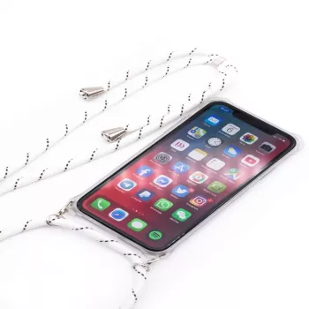 Evelatus Samsung Galaxy A40 maciņš ar auklu White Stripes Caurspīdīgs
