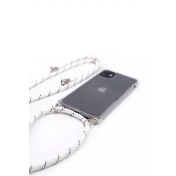 Evelatus Samsung Galaxy A40 maciņš ar auklu White Stripes Caurspīdīgs