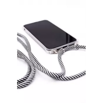 Evelatus Samsung Galaxy A40s Case with Rope Black Stripes Transparent TPU Back Cover