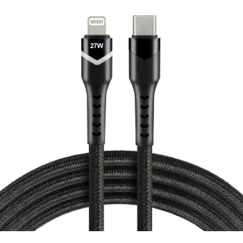 everActive CBB-1CIR USB-C uz Lightning RGB LED kabelis 1m 27W PD melns