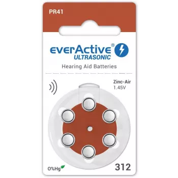 Dzirdes aparātu baterijas everActive ULTRASONIC 312 / PR41, 6 gab.