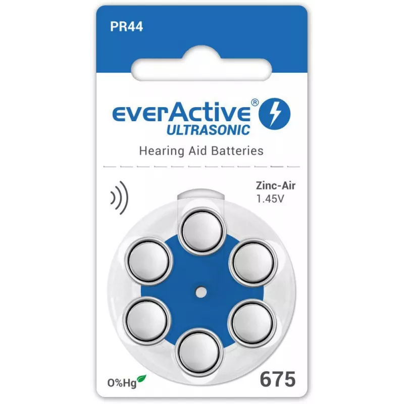 everActive ULTRASONIC 675 cinka-gaisa dzirdes aparātu baterijas PR44 (6 gab. blistera iepakojums)