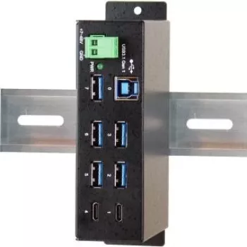EXSYS EX-1197HMS 7 portu USB 3.1 Gen 1 industriālais DIN sliedes centrmezgls ar DC barošanu