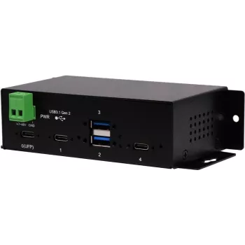 EXSYS EX-1274HMV 4 portu USB 3.2 Gen 2 industriālais centrmezgls ar 2x USB-A un 2x USB-C, metāla korpuss, DIN sliedes/sienas/statīva montāža
