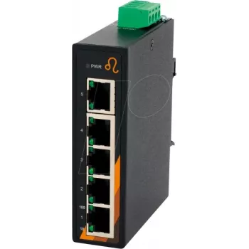 EXSYS EX-6200 5 portu rūpnieciskais Ethernet komutators, nepārvaldāms, 10/100Base-TX, DIN sliedes montāža, -40 līdz 75°C