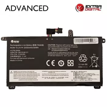 Extra Digital Advanced rezerves klēpjdatora akumulators Lenovo ThinkPad X1 Carbon / X1 Yoga – 01AV493, 2000mAh, 11.52V, Li-ion, melns