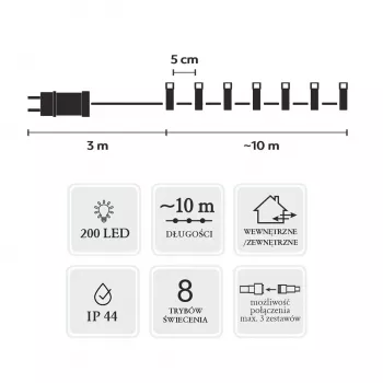 Extralink LED virtene 200 LED Cool White 10m + 3m IP44 iekštelpām un ārtelpām