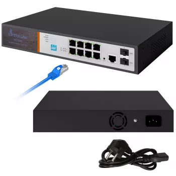 Extralink VICTOR 8 portu Gigabit PoE+ pārvaldāmais komutators ar 2 SFP, 150W budžetu, L2+