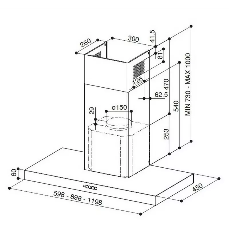 Faber Stilo Comfort BK Matt A90 90cm Sienas Tvaika Nosūcējs, Melns Matēts, 670m³/h