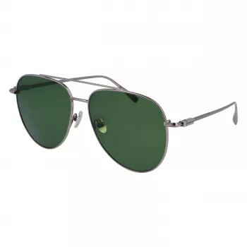 FERRAGAMO SF308S-44 Vīriešu taisnstūra saulesbrilles - Brūns Havana acetāta rāmis, Pelēkas polikarbonāta lēcas, UV400 aizsardzība