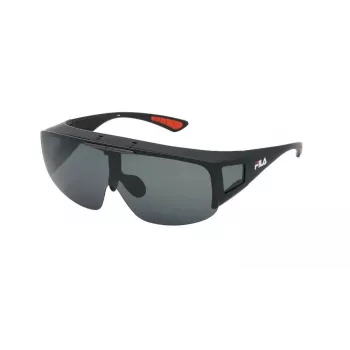 FILA SFI126-99U28P Unisex saulesbrilles - matēts melns rāmis, pelēkas polarizētas lēcas, UV400, vairoga stils