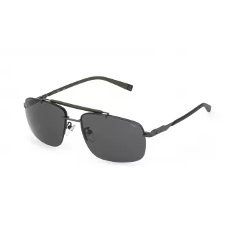 FILA SFI210-610627 Vīriešu taisnstūra saulesbrilles, spīdīgs melns acetāta rāmis, pelēkas polikarbonāta lēcas, 61/15/145 mm