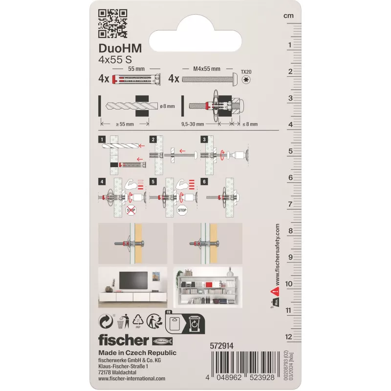 Fischer DuoHM 4x55 S PH TX dobuma sienas enkurs 55 mm 4 gab. 572914