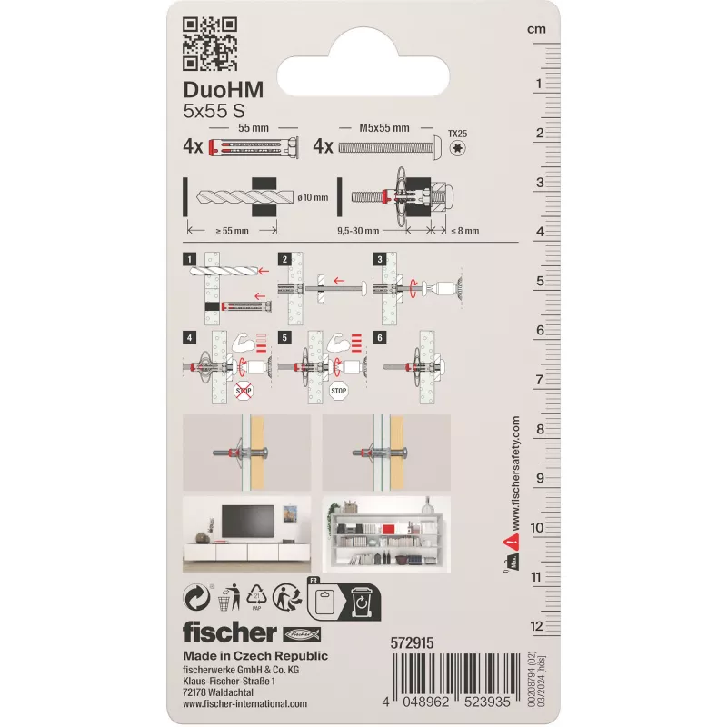 Fischer DuoHM 5x55 S PH TX metāla dobuma enkurs komplekts, 4 gab.