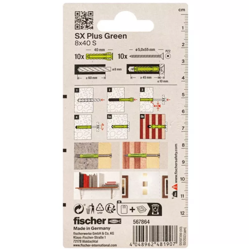 Fischer SX Plus Green 8x40 S K dībeļi ar skrūvēm, 10 gab. (567864)