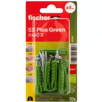 Fischer SX Plus Green 8x40 S K dībeļi ar skrūvēm, 10 gab. (567864)