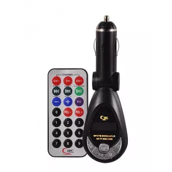 FM raidītājs CMP05 ar tālvadības pulti, USB ligzdu, MicroUSB, SD/TF kartes slotu, 87,5-108 MHz, 12V/24V, melns