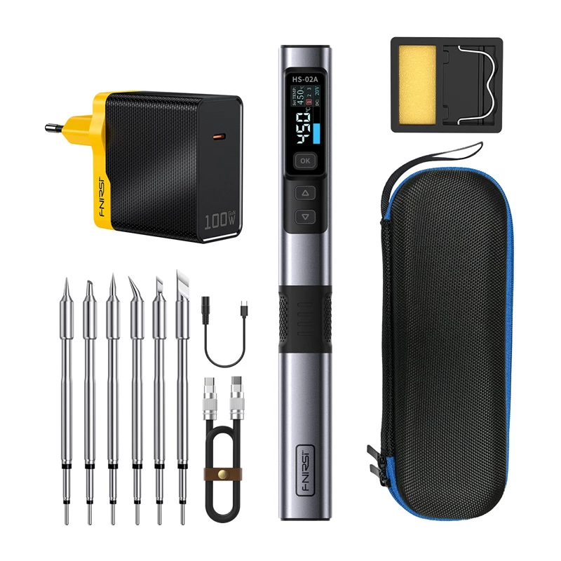 FNIRSI HS-02A F 100W Smart Lodāmurs ar USB-C PD3.0, OLED Displeju, T12 Savietojams