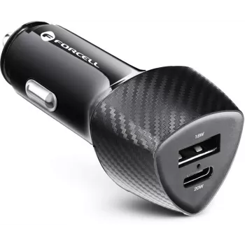 Forcell Carbon CC50-1A1C 38W Auto Lādētājs USB-C PD 3.0 + USB-A QC 3.0 Melns