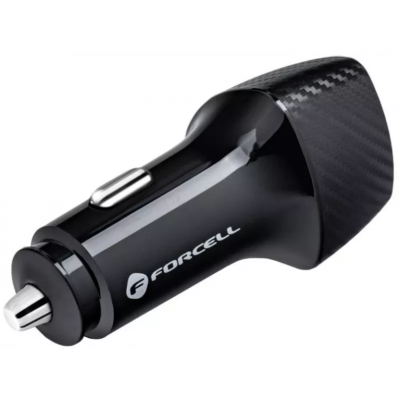Forcell Carbon CC50-1A1C 38W Auto Lādētājs USB-C PD 3.0 + USB-A QC 3.0 Melns