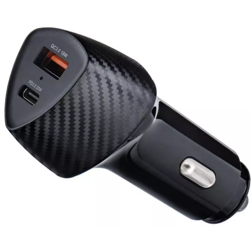 Forcell Carbon CC50-1A1C 38W Auto Lādētājs USB-C PD 3.0 + USB-A QC 3.0 Melns