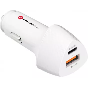 Forcell Carbon CC50-1A1C 38W USB-C PD + USB-A QC 3.0 Auto Lādētājs - Balts