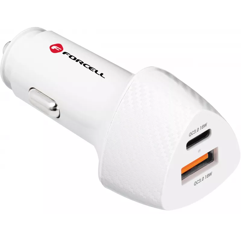 Forcell Carbon CC50-1A1C 38W USB-C PD + USB-A QC 3.0 Auto Lādētājs - Balts