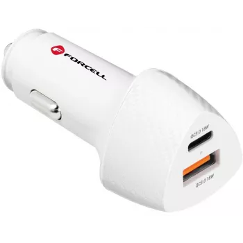Forcell Carbon CC50-1A1C 38W USB-C PD + USB-A QC 3.0 Auto Lādētājs - Balts