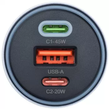 Forcell F-Energy 65 Auto Lādētājs 65W, 2x USB-C (PD 3.0) & 1x USB-A (QC 4.0), Pelēks