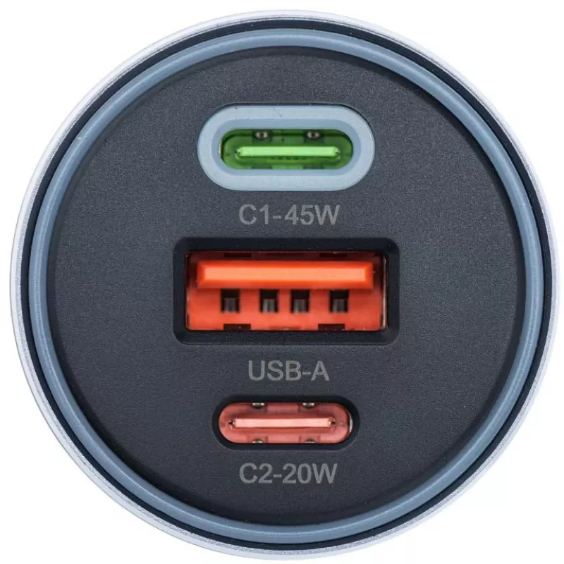Forcell F-Energy 65 Auto Lādētājs 65W, 2x USB-C (PD 3.0) & 1x USB-A (QC 4.0), Pelēks