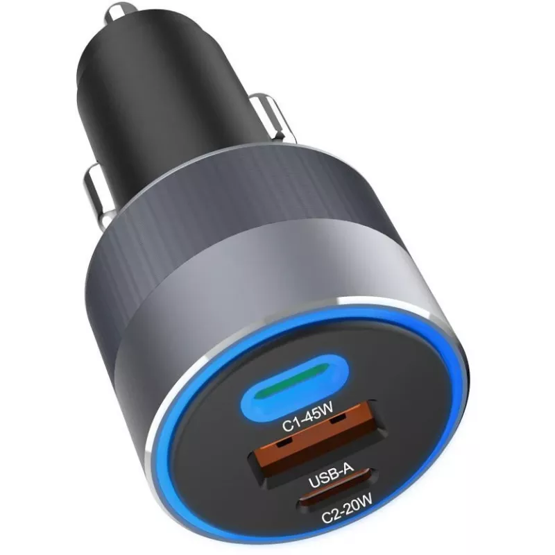Forcell F-Energy 65 Auto Lādētājs 65W, 2x USB-C (PD 3.0) & 1x USB-A (QC 4.0), Pelēks