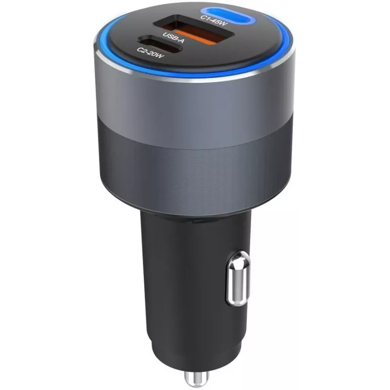 Forcell F-Energy 65 Auto Lādētājs 65W, 2x USB-C (PD 3.0) & 1x USB-A (QC 4.0), Pelēks