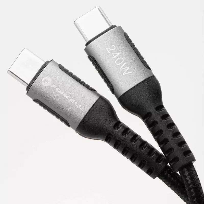 FORCELL F-Energy Cafule USB-C to USB-C kabelis 1.2m 240W 5A PD QC 4.0 pīts melns