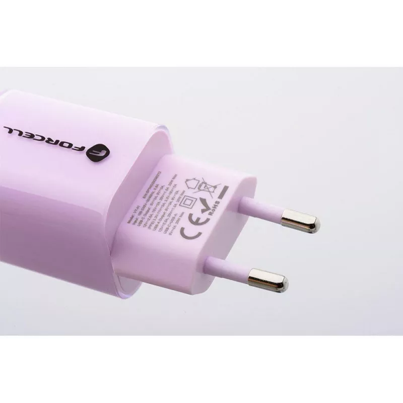 Forcell F-Energy GaN III VT-41 33W 1x USB-C 1x USB-A PD 3.0 QC 4.0 sienas lādētājs, purpura