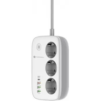 Forcell F-Energy VT-PS03 viedais pagarinātājs, 3x Schuko kontaktligzdas, USB-C PD 30W, 3x USB-A QC 3.0, Wi-Fi, Tuya lietotne, 2500W/10A