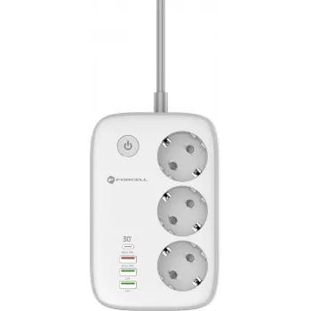 Forcell F-Energy VT-PS03 viedais pagarinātājs, 3x Schuko kontaktligzdas, USB-C PD 30W, 3x USB-A QC 3.0, Wi-Fi, Tuya lietotne, 2500W/10A