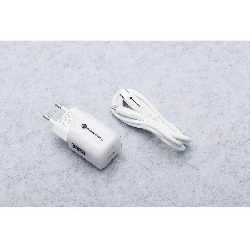 Forcell VT-41 GaN III 33W sienas lādētājs ar 1x USB-C PD 3.0 un 1x USB-A QC 4.0 (Balts)