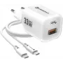 Forcell VT-41 GaN III 33W sienas lādētājs ar 1x USB-C PD 3.0 un 1x USB-A QC 4.0 (Balts)