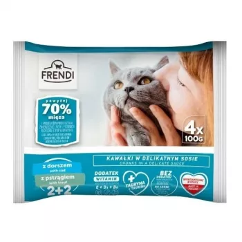 FRENDI Mencas un foreles gabaliņi mērcē kaķiem, 4 x 100g paciņas