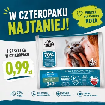 FRENDI Mencas un foreles gabaliņi mērcē kaķiem, 4 x 100g paciņas