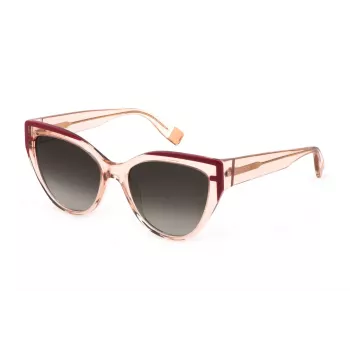 FURLA SFU694-5509TU sieviešu saulesbrilles - ģeometrisks plastmasas rāmis, polikarbonāta lēcas, UV400 aizsardzība, 55/18/140 mm