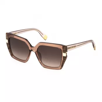 FURLA SFU818-550805 Sieviešu kaķacs formas saulesbrilles, Havana acetāta rāmis, brūni gradienta lēcas 55/18/140 mm