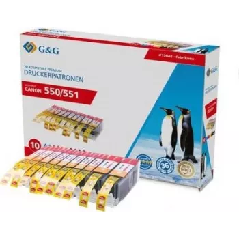 G&G saderīgs Canon PGI-550 XL & CLI-551 XL augstas ietilpības tintes kasetņu 10 iepakojums (melna, foto melna, ciāna, fuksīna, dzeltena) 15048
