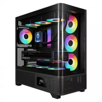 Gamdias Atlas P2 GAMING Mid-Tower ARGB korpuss ar rūdītu stiklu, melns, 4x120mm ARGB ventilatori
